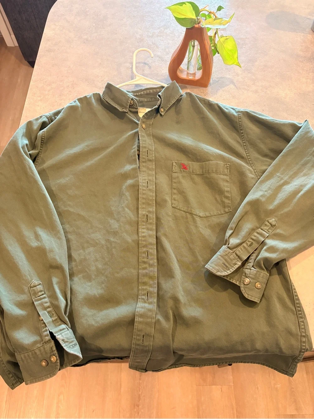 Eddie Bauer Olive Green Button-Up Shirt with Chest Pocket